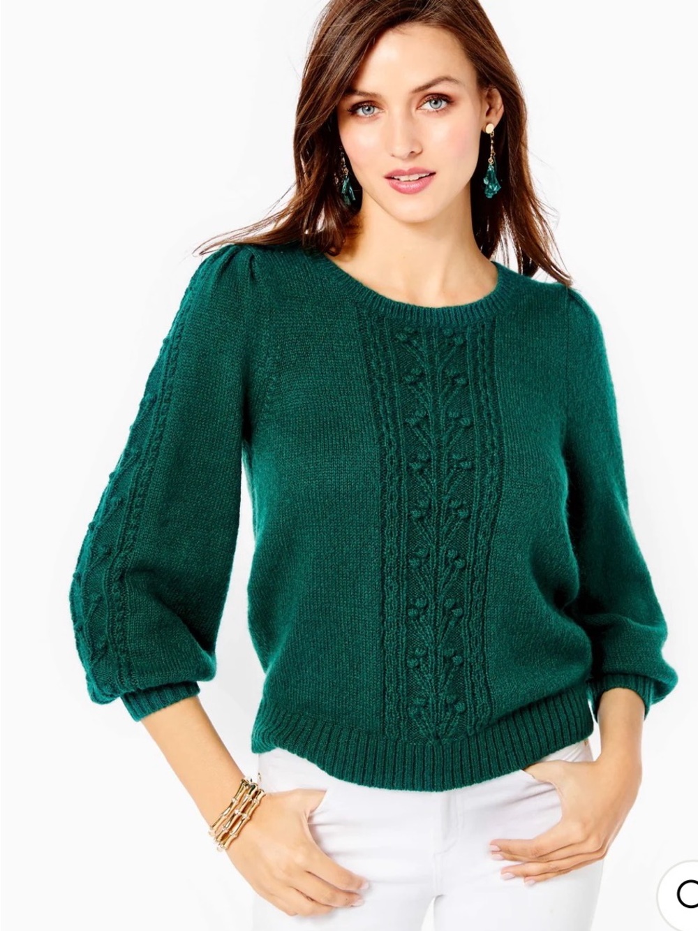 *NWT* Lilly Pulitzer Clemmie Sweater in Hosta Green 3/4 Sleeve Cable Knit